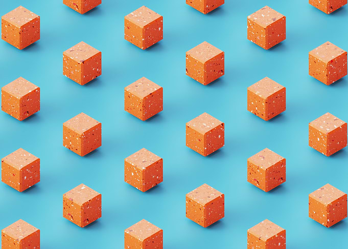 Orange terrazzo cubes axo