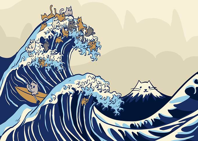 Kanagawa Wave with Cats