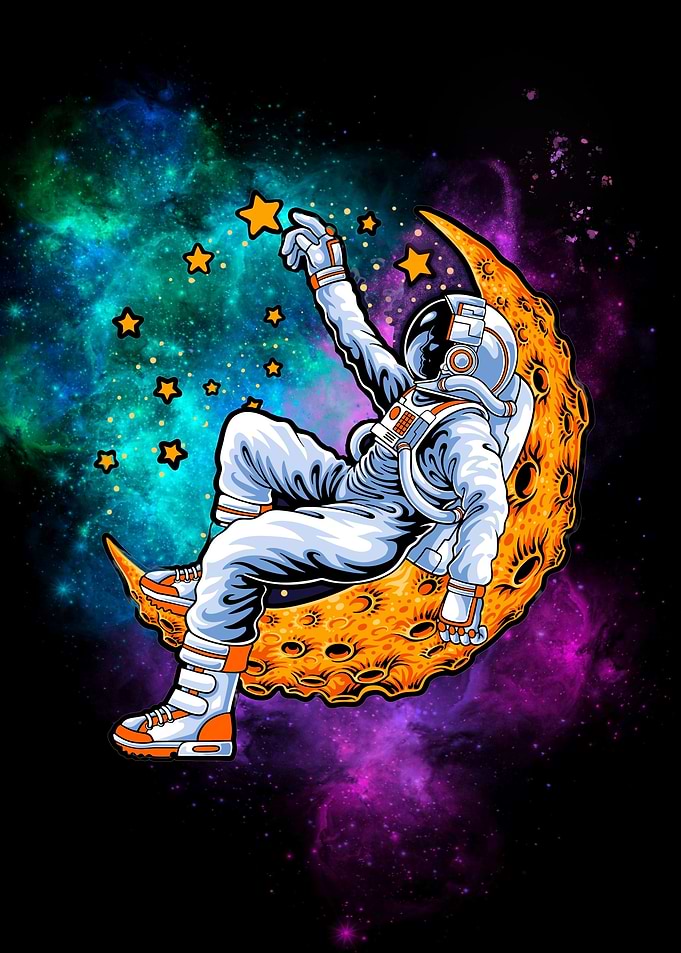 Astronaut lying on moon
