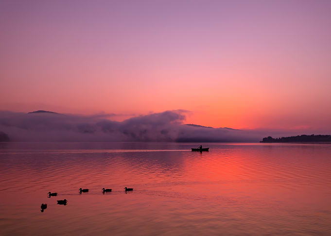 Sunrise, lake, travel,view