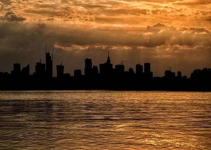 Warsaw Skyline At Sunset