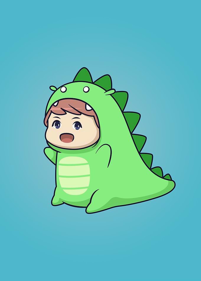 Baby wearing dino costume