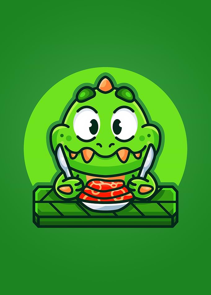 Baby dino eating food