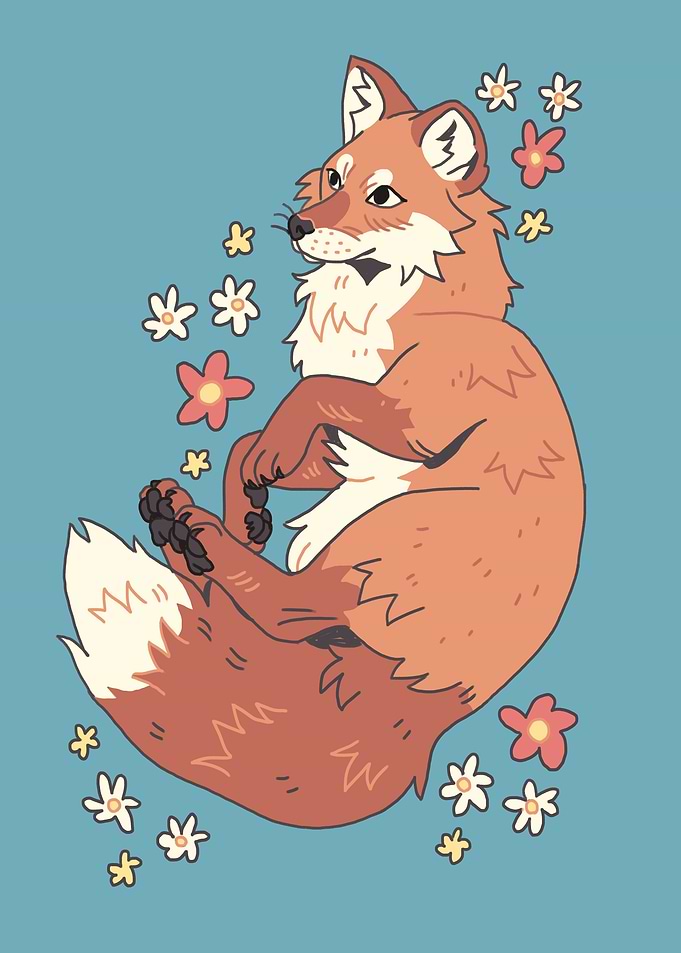 Fox surrounded by flowers