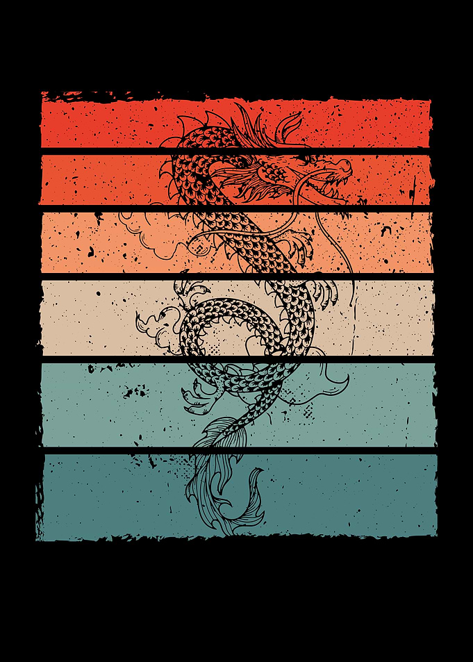 Dragon in colorful retro