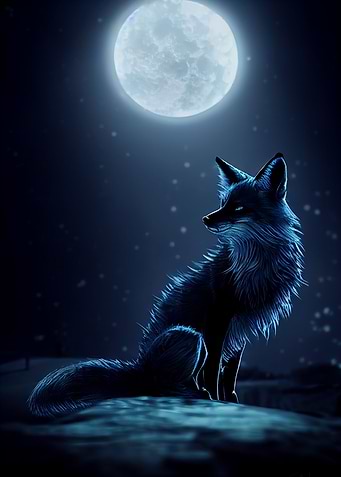 mystic fox under moon