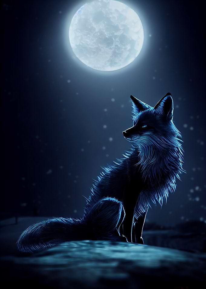 mystic fox under moon