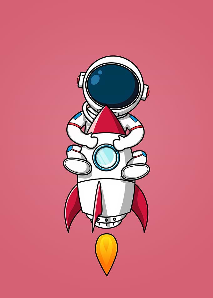 Astronaut hugging rocket