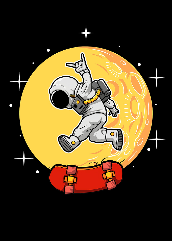 Astronaut skateboarding