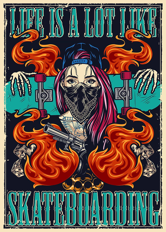 Tattoo Girl Skateboarding