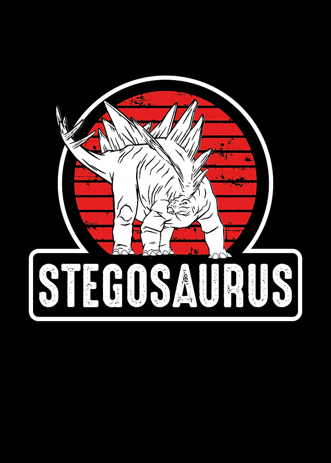 Stegosaurus on a red sun