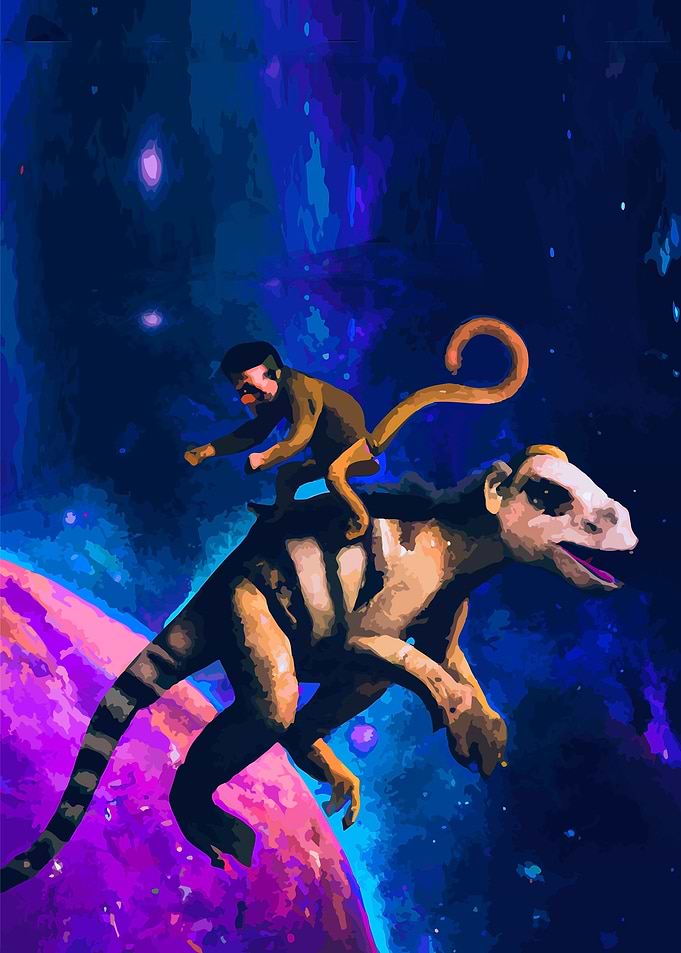 Monkey and dinosaurus