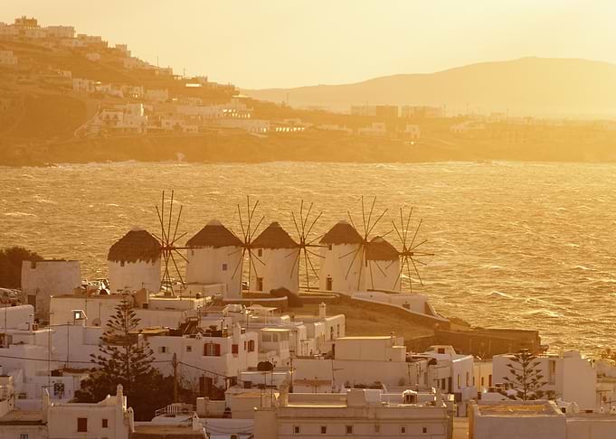 Windmills in golden light