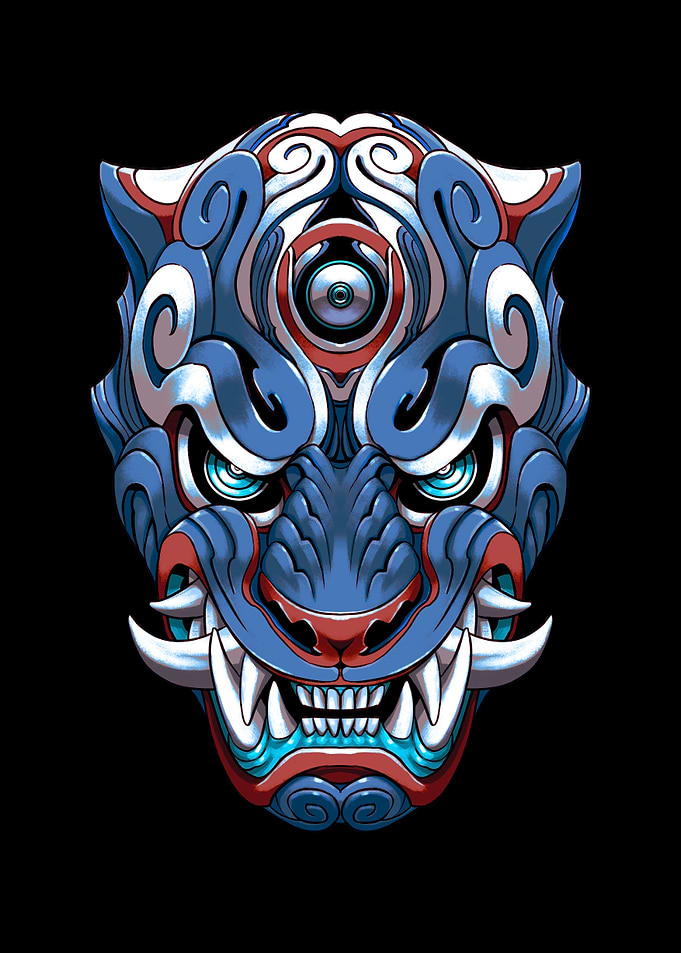 Blue Japanese Tiger mask