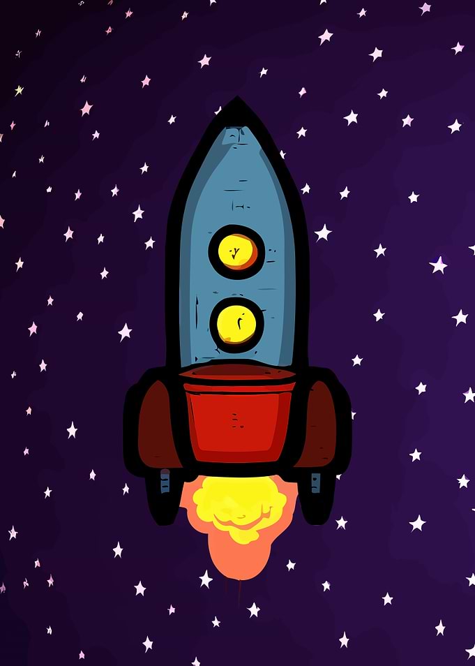Cartoon rocket takeoff on