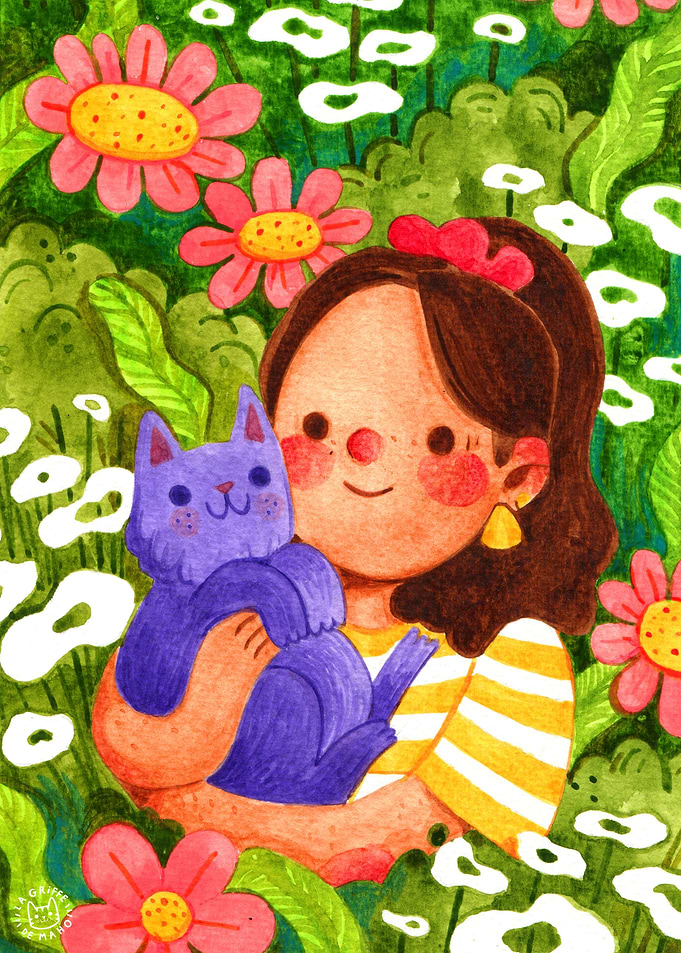 Hug with cat friend