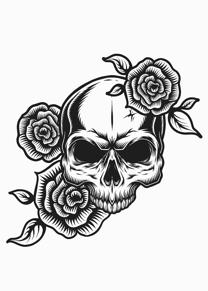Vintage human skull tattoo