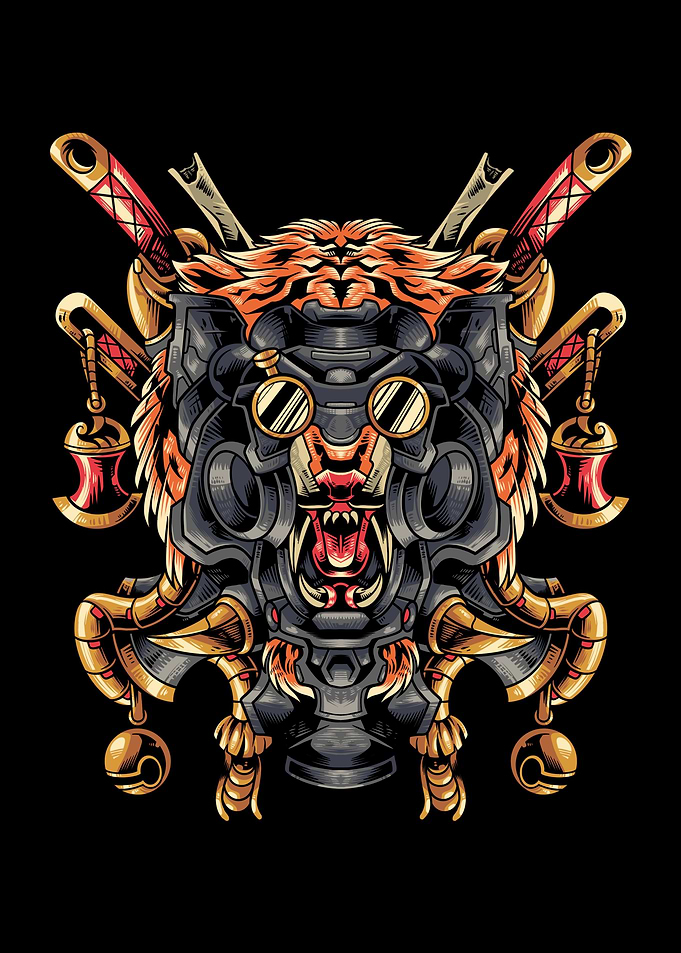 tiger robot head samurai