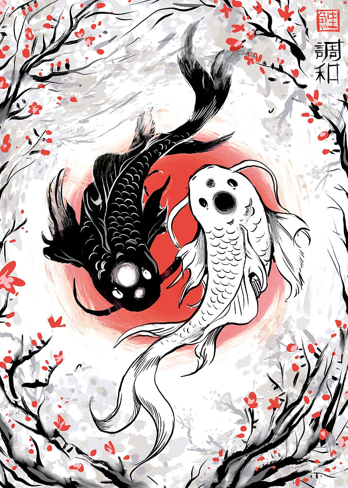 Yin and yang koi fish