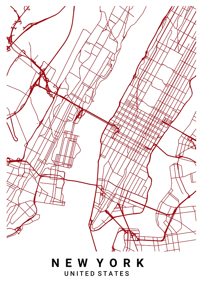 new york city map red