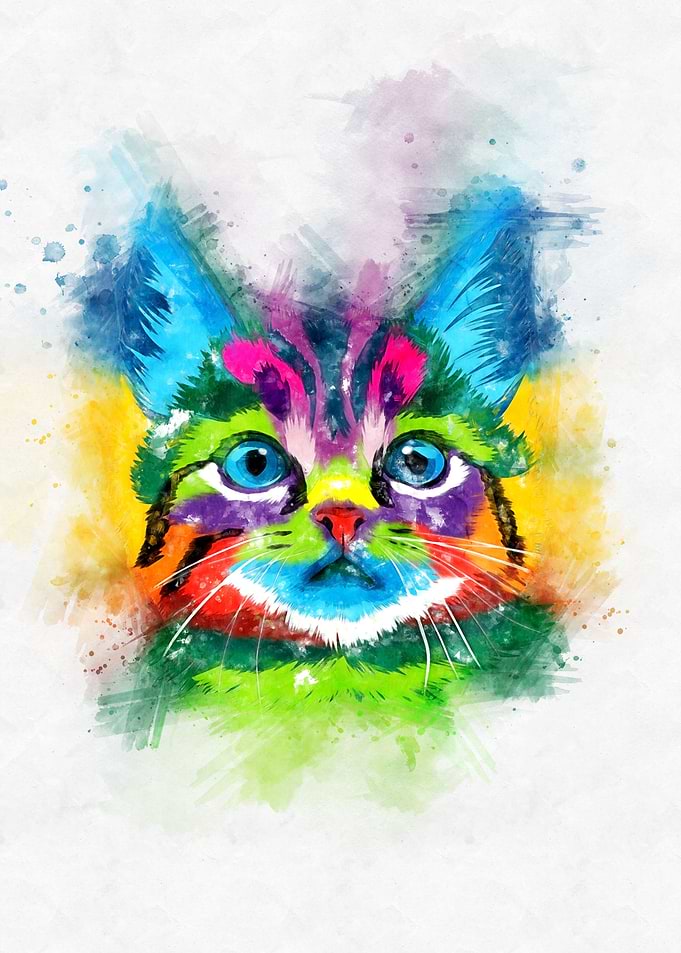 Cat Head Watercolor