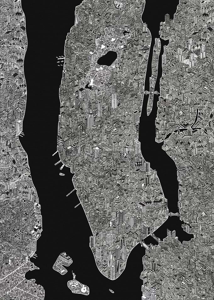 NYC map black New York