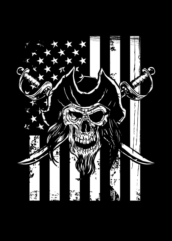 Pirate skull with USA flag