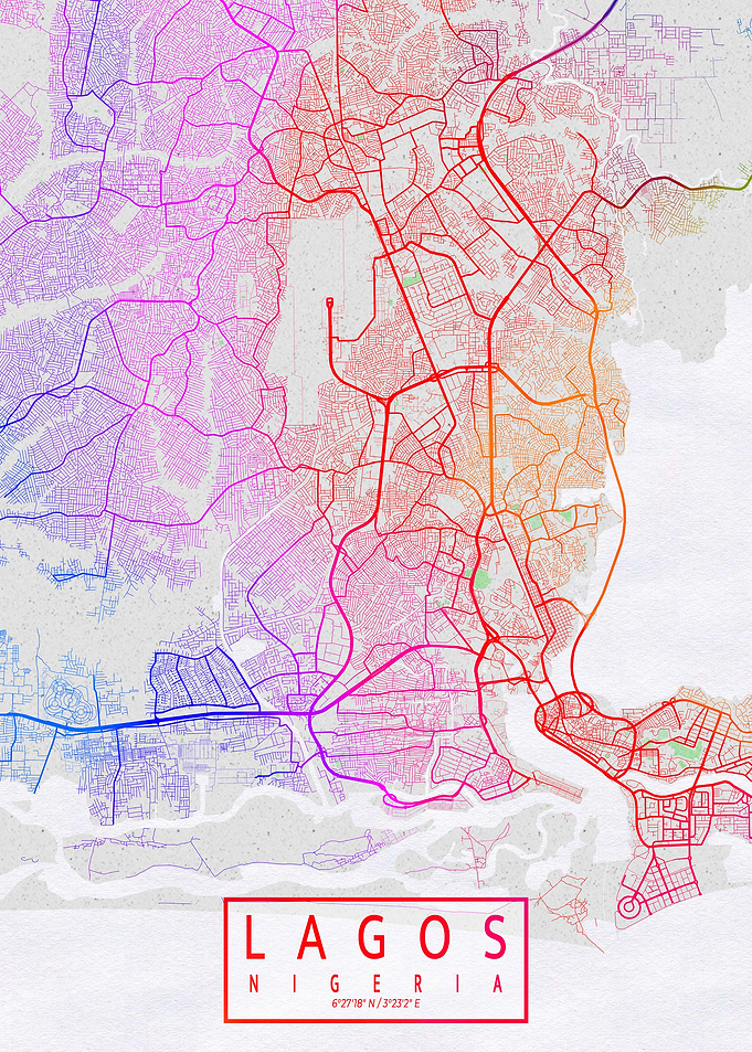 Lagos City Map Colorful