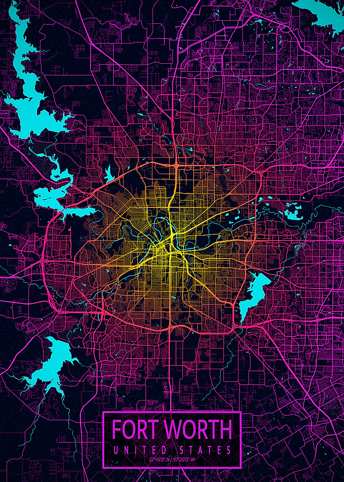 Fort Worth City Map Neon