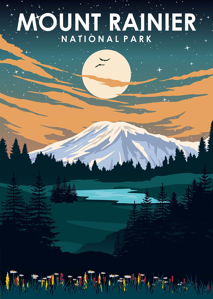 Mount Rainier Travel Art