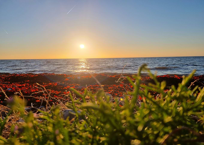 sunset at sea with red