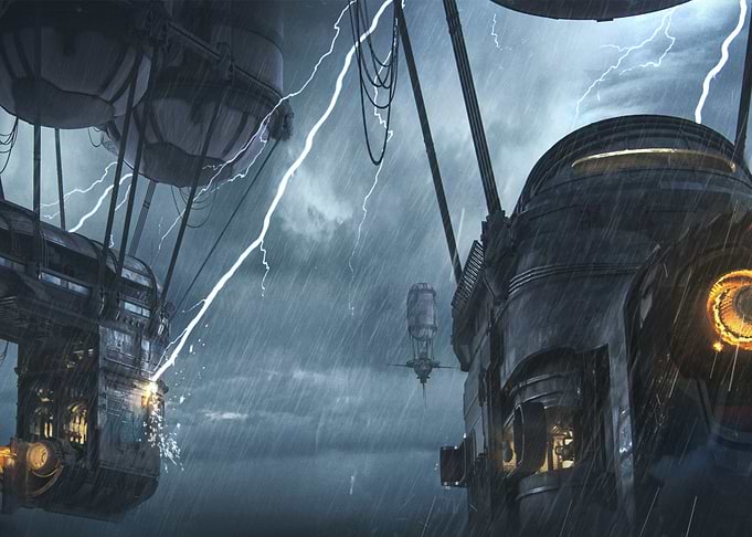 Flying boats in storm