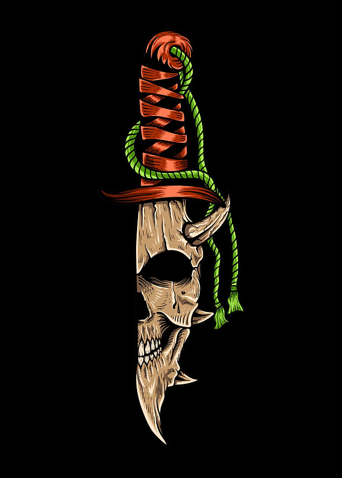 Hand drawn Knife Skull