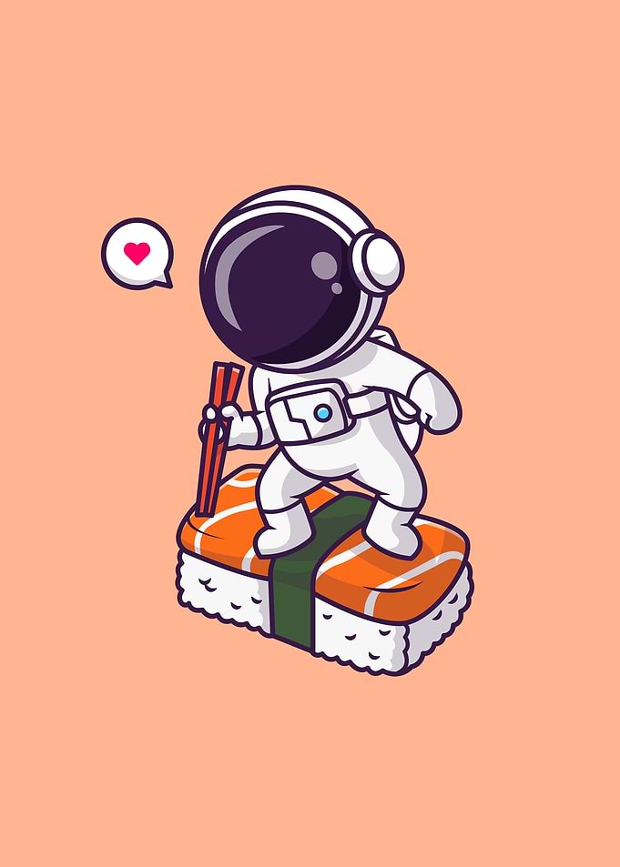 Astronaut surfing on sushi