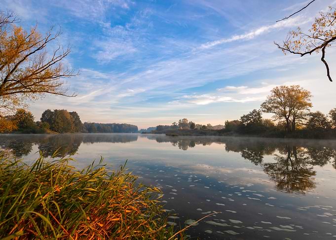 Autumn morning, wild river