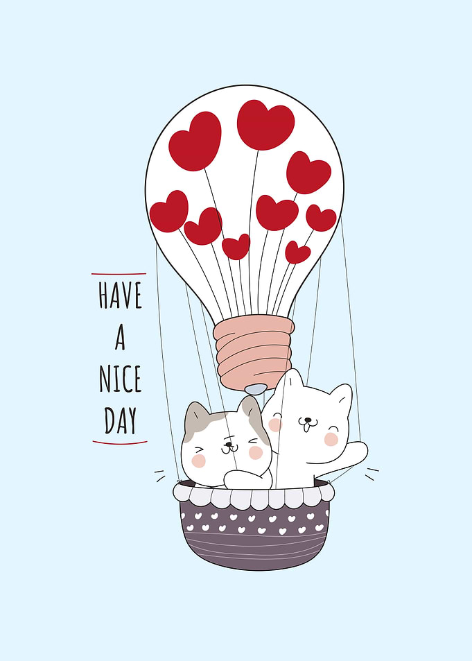 cute cats with red balloon