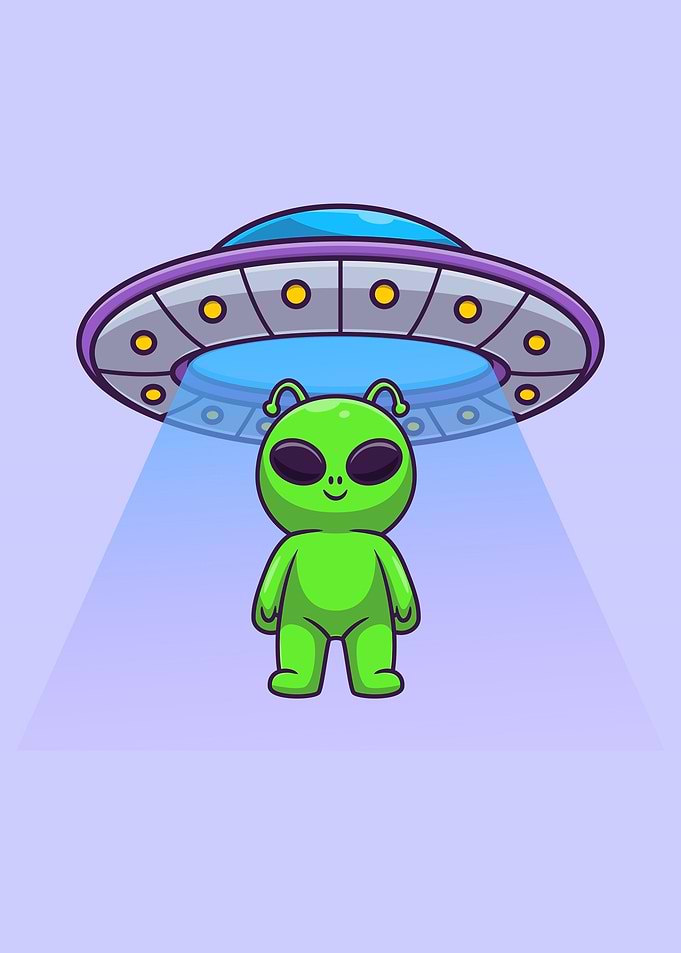 Cute alien flying with UFO