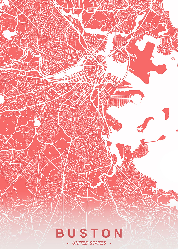 Boston City Map Coral