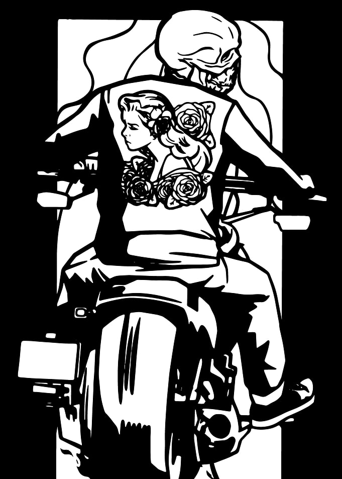 Skeleton at Motorbike
