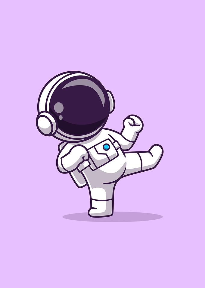 Cute astronaut karate kick