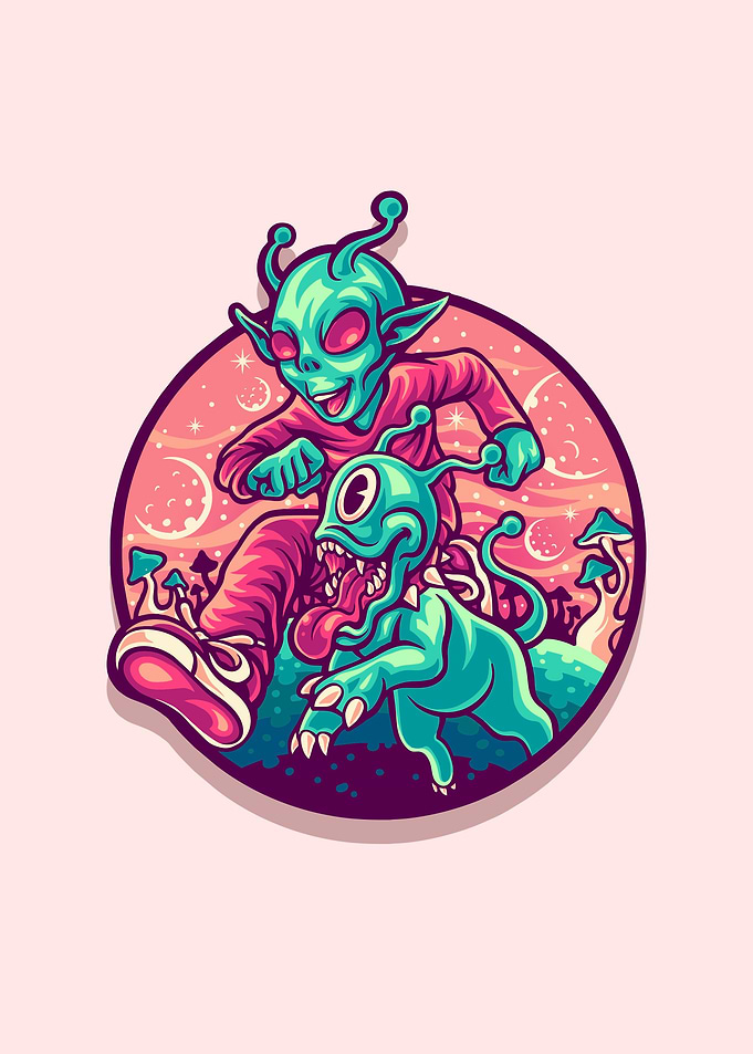 Happy alien and pet