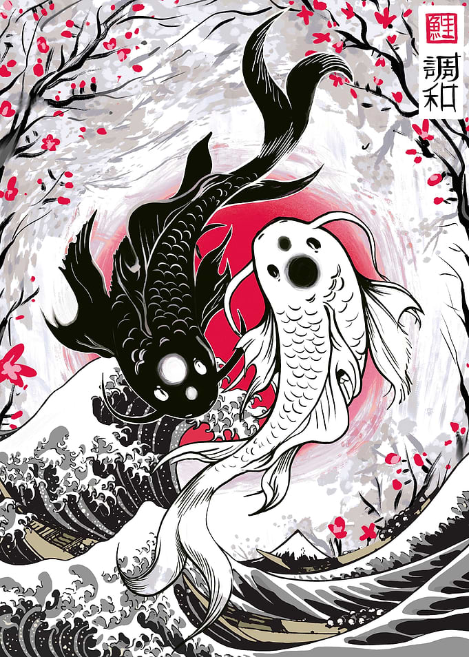 Great wave koi yin yang