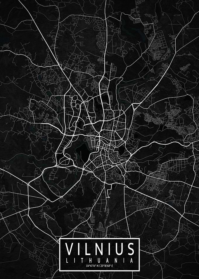 Vilnius City Map Dark