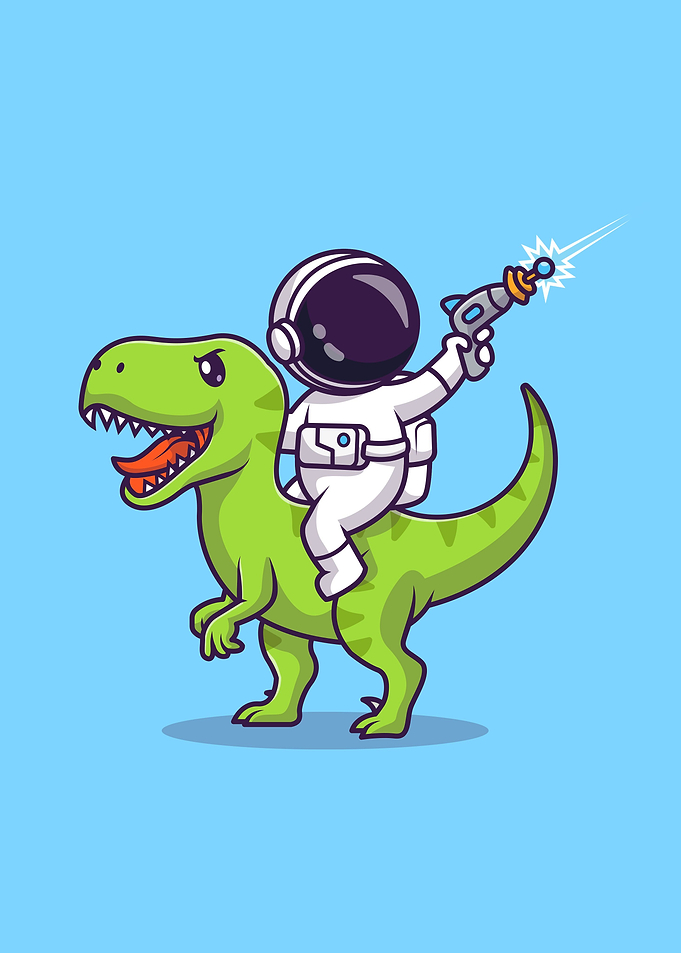 Astronaut riding dinosaur