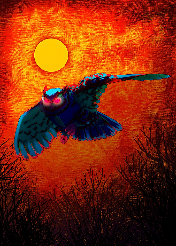 Retro Great Horned Owl