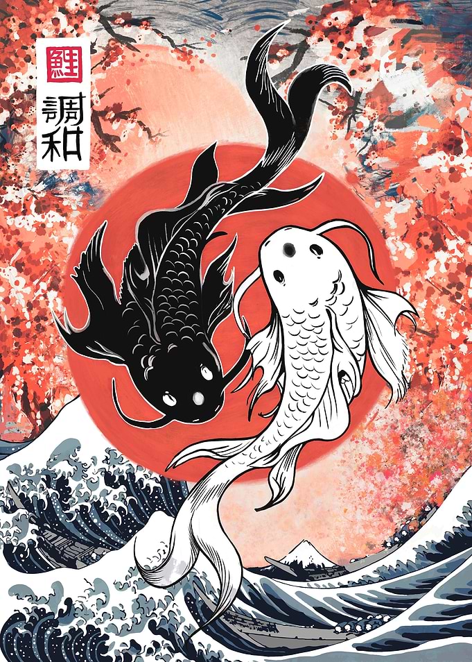 Yin yang koi fish Japan