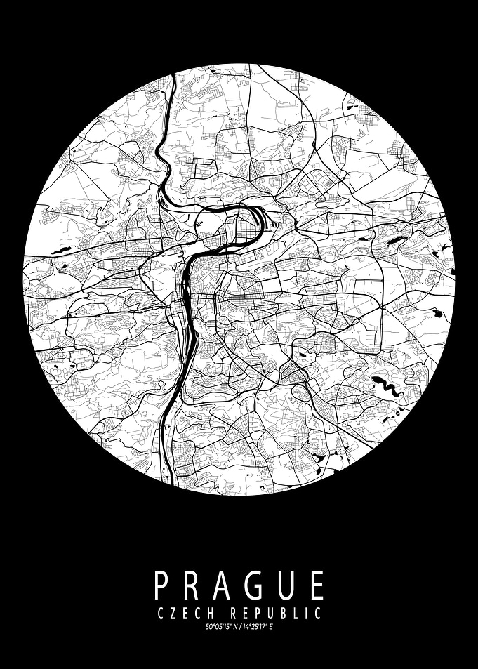Prague City Map Full Moon