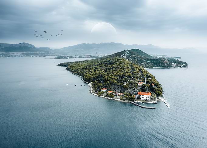 Aerial view over Island