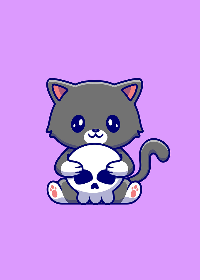 Cute cat holding skull