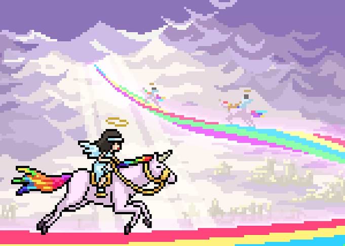 Pixel art unicorn racing